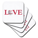 【中古】【未使用・未開封品】(set-of-8-Soft) - 3dRose cst_180462_2 Love Baseball Red Text with White Base Ball O Sport Typography Soft Coasters, (Set of 8)