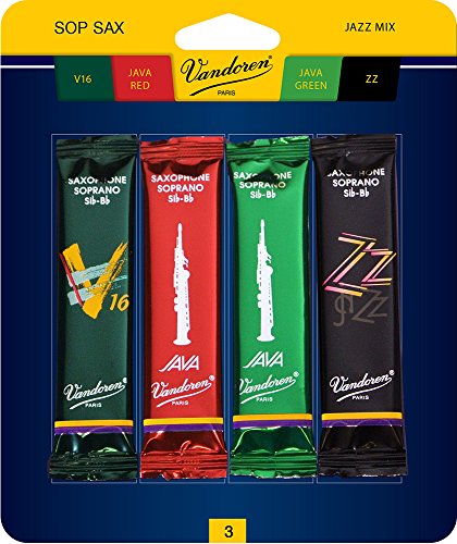 【中古】【未使用・未開封品】(Strength 3) - Vandoren SRMIXS3 Soprano Sax Jazz Reed Mix Card includes 1 each ZZ, V16, JAVA and JAVA Red Strength 3