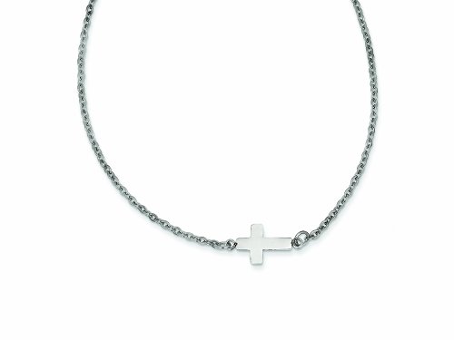 【中古】【未使用・未開封品】ステンレススチールPolished横向きクロス18でネックレス(4.0)