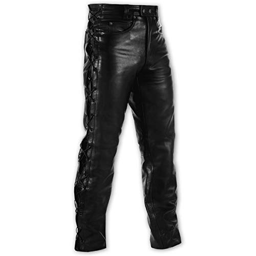 【中古】【未使用・未開封品】Motorcycle品質厚い革Trouser LacedジーンズBikersアパレルブラック44