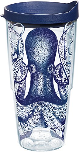 【中古】【未使用・未開封品】Tervis Octopus Wrap Tumbler with Navy Lid, 24 oz, Clear by Tervis