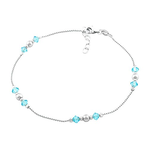 【中古】【未使用・未開封品】スターリングシルバー 9インチ + 1インチ 延長ビーズとブルークリスタルアンクレット