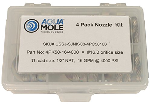 【中古】【未使用・未開封品】Aqua Mole Four Pack 1/2in. NPT Button Nose Sewer Jetter Nozzle 4 Piece Set 4000 PSI 16 Orifice