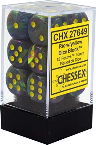 【中古】【未使用 未開封品】Chessex Dice d6 Sets: Festive Rio Marble Swirl with Yellow Pips - 16mm Six Sided Die (12) Block of Dice