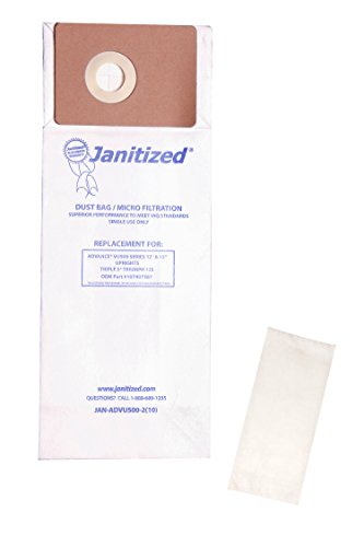 Janitized JAN-ADVU500-2(10) Premium Replacement Commercial Vacuum Paper Bag for Advance VU500 Vacuum Cleaners, OEM#107407587, 107404820