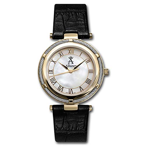 【中古】【未使用・未開封品】Allurezレディースtwisted-ropeベゼル革ストラップ腕時計Mother of Pearl