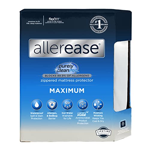 【中古】【未使用・未開封品】(Queen, White) - AllerEase Maximum Allergy and Bedbug Waterproof Zippered Mattress Protector - Vinyl Free & Hypoallergenic - 10 Year Wa