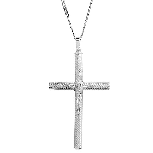【中古】【未使用・未開封品】スターリングシルバーメンズLarge Tubular Crucifixクロスチャームネックレス24インチ