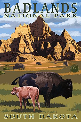 【中古】【未使用・未開封品】バッドランズ国立公園、South Dakota???Bisonシーン 12 x 18 Art Print LANT-33432-12x18