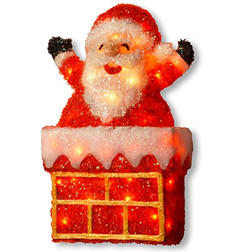 【中古】【未使用 未開封品】National Tree Company Christmas Decorations 24 Tinsel Santa on Chimney with 40 Clear Lights