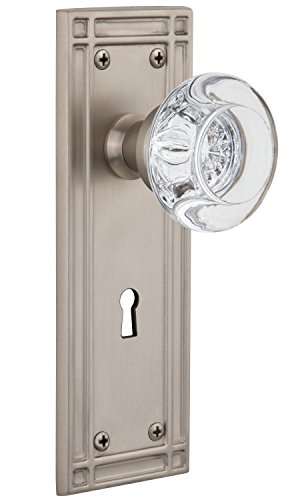 【中古】【未使用・未開封品】Nostalgic Warehouse ミッションプレート キーホール付き ラウンドクリアクリスタルガラスノブ ほぞ穴 2.25インチ サテンニッケル