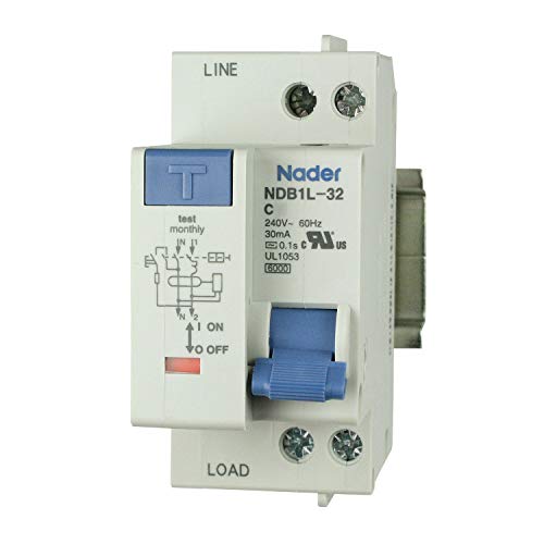 ASI NDB1L-32C-32-240V DIN Rail Mount Ground Fault Circuit Breaker, UL 1053 Ground Fault Sensing, Leakage Current 30 mA, 32 amp, 240V by