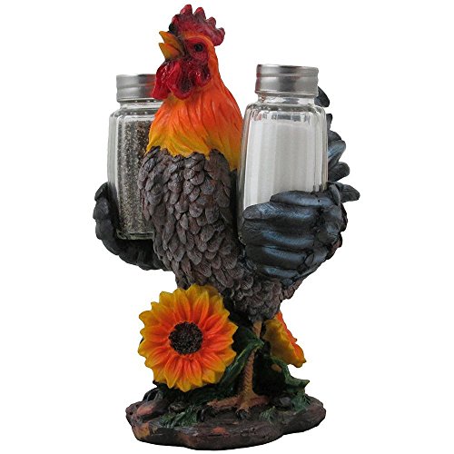 【中古】【未使用・未開封品】Decorative Farm Rooster Salt and Pepper Shaker Set with Holder Figurine for Rustic Country Kitchen Decor Sculptures & Collectibles As G