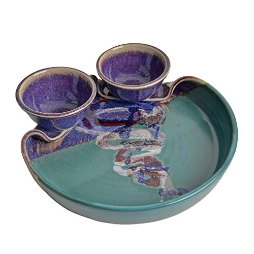 【中古】【未使用・未開封品】(Mauve/Green) - Larrabee Ceramics Double Bowl Chip and Dip Platter, Mauve/Green