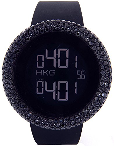 【中古】【未使用・未開封品】KING MASTER 25.00カラット 人工ダイヤモンドウォッチ オールブラックアウトケース メンズデジタルウォッチ ブラックバンド