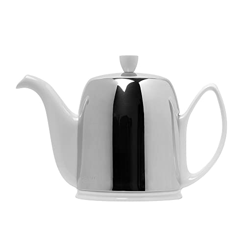 yÁzygpEJiz(pour 6 Tasses, White) - Guy Degrenne 211989 Tea Pot with 6 Cups Stainless Steel/White Porcelain 22.5 x 22.5 x 21.7 CM