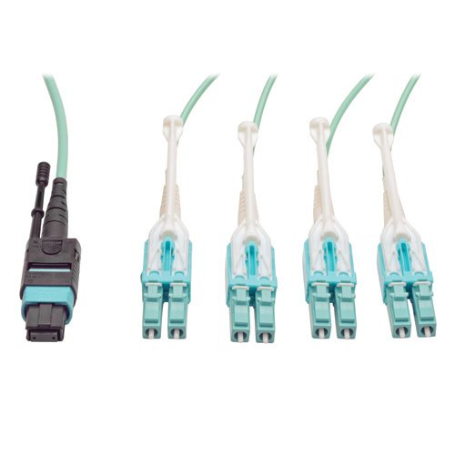 【中古】【未使用・未開封品】Tripp Lite 2M Fiber Optic Fan-out Cable Push / Pull Tab MTP/MPO to 8 x LC 40Gbase OM3 Plenum Aqua 6ft 6' 2 Meter - Patch cable - LC mul