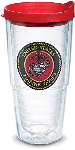 【中古】【未使用・未開封品】Tervis 海兵隊タンブラー 蓋付き 24オンス 透明