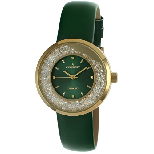 【中古】【未使用・未開封品】プジョーWomen 's RoundシルバースリムシンGenuine Diamond Floating CZブラックバンドドレスWatch 3041sbk グリーン