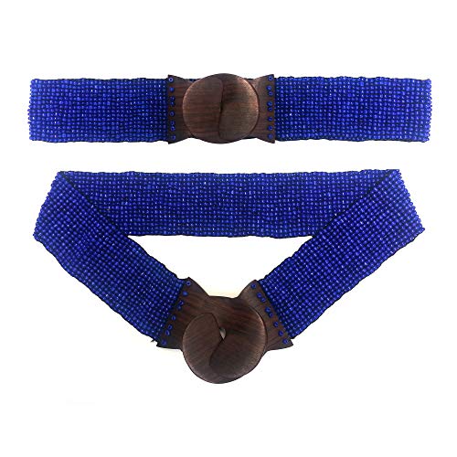 【中古】【未使用・未開封品】シャイニーダークブルー ハンドメイド 伸縮性ビーズバリベルト 木製フッ..