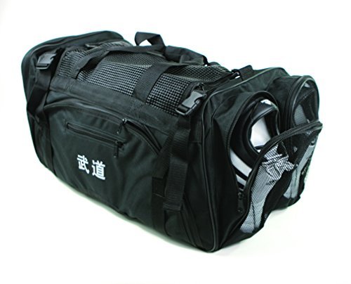 š̤ۡѡ̤ʡ(Black) - Martial Arts bag with Mesh Top/ Poket, Boxing MMA Deluxe Equipment Bag, Black or Blue 33cm x 70cm x 14