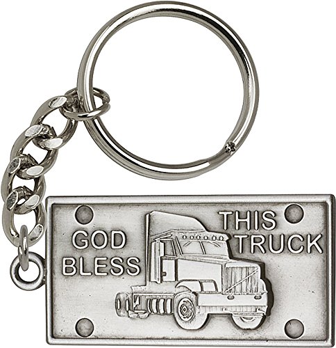 【中古】【未使用・未開封品】アンティーク銀メッキGod Bless This Truckキーチェーン1?x 2?1?/ 8インチ