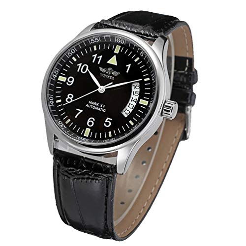 Fanmisメンズスポーツ日日付ブラックレザー自動Self Winding Watch