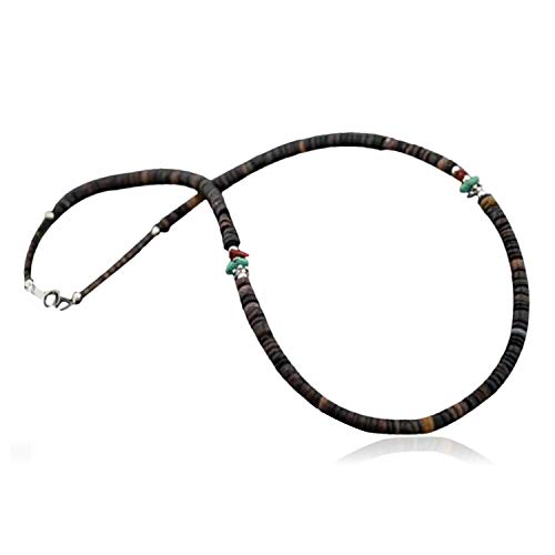Authentic Made by Charlene Little Navajoシルバー天然ターコイズとGraduated Heishiネイティブアメリカンネックレス