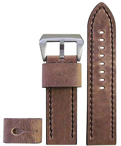 【中古】【未使用・未開封品】Panatime Explorer Collection 20mm XXL ビンテージアンティーク調のオーク本革腕時計バンド ブラックステッチ 135/90 20/20