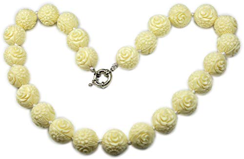 【中古】【未使用・未開封品】ViciBeads手作りコーラルネックレス 太字 手結び ホワイト 彫刻 18インチ バッグ