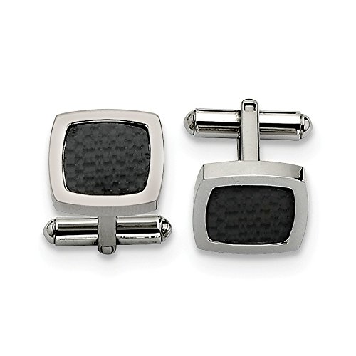 【中古】【未使用・未開封品】Black Bow Jewelry メンズ ステンレススチール ブラックカーボンファイバー 凸型 カフスボタン