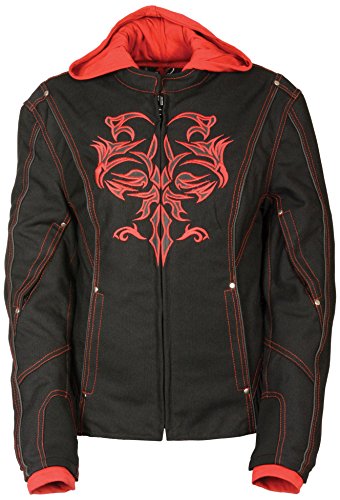 【中古】【未使用・未開封品】NexGen レディース Doulon 1300 ナイロンツイルフリースフード付きジャケット(ブラック/レッド、ミディアム)