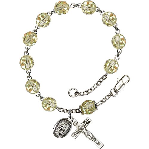 【中古】【未使用・未開封品】スターリングシルバーロザリオブレスレット8?mm Jnoquilスワロフスキー、キャップOur Father Aurora Borealis、十字架SZ 7?/ 8?x 3?/ 8。
