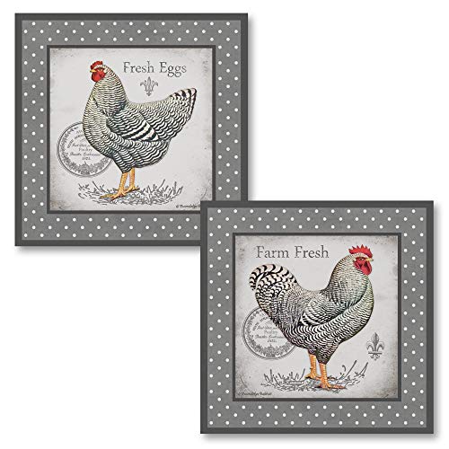 【中古】【未使用・未開封品】ヴィンテージRooster Hen and farm fresh eggs Prints with Polka Dots :..