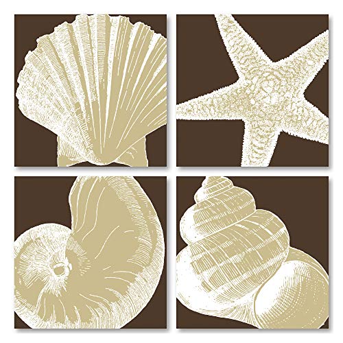 【中古】【未使用・未開封品】天然シェル;レトロブラウンとタンシェルセット Four 12x12in Poster Prints