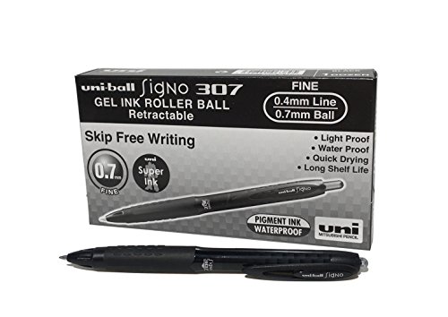 (Signo RT, 12 Pack, Black Gel) - Uni-Ball UMN-307 Signo RT Rollerball Pen, Black (Pack of 12)