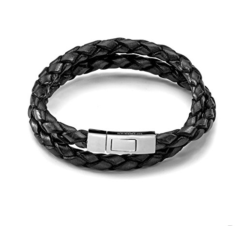 【中古】【未使用・未開封品】Tateossian メンズ レザー ダブルラップ Scoubidou ブレスレット