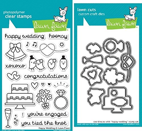 【中古】【未使用 未開封品】Lawn Fawn Happy Wedding Clear Stamp and Die Set - Includes One Each of LF887 (Stamp) LF888 (Die) - Bundle Of 2 by Lawn Fawn