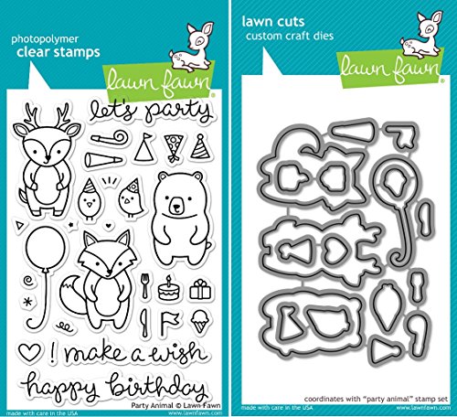 【中古】【未使用 未開封品】Lawn Fawn Party Animal Clear Stamp and Die Set - Includes One Each of LF893 (Stamp) LF894 (Die) - Bundle Of 2 by Lawn Fawn