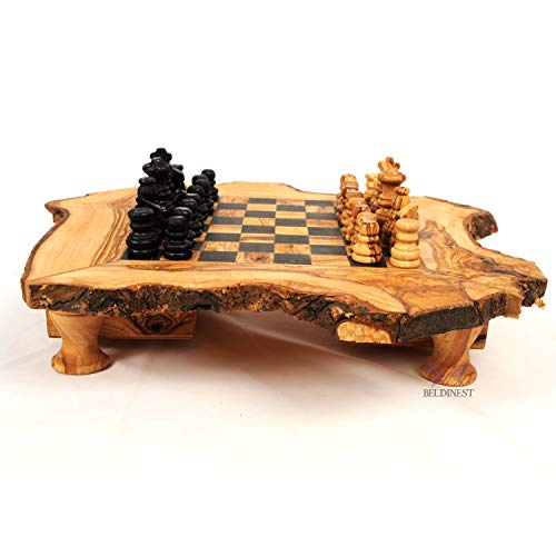 Olive Wood Chess Game Rustic Handmade