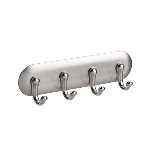 【中古】【未使用 未開封品】(Small, Brushed) - InterDesign AFFIXX, Peel and Stick Strong Self-Adhesive Key Storage Rack for Kitchen, Office, Entryway - 4 Hooks, Br