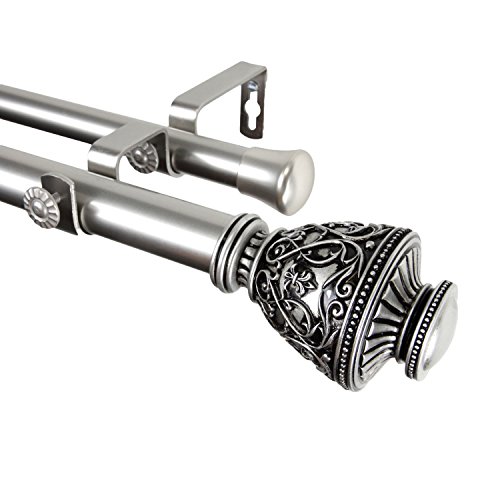 【中古】【未使用・未開封品】Home Window Decorative Veda Double Curtain Rod 48-84 inch - Satin Nickel