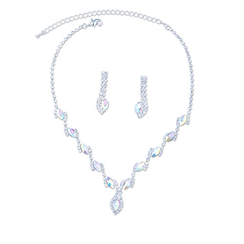 [중고] [미사용 · 미개봉품] Topwholesalejewel 신부 보석 세트 실버 라인 스톤 목걸이 귀걸이 세트 결혼식 용