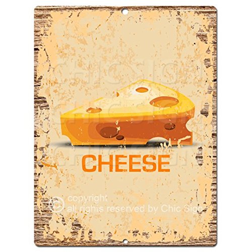 【中古】【未使用・未開封品】CHEESE Sign 素朴なヴィンテージレトロキッチンバー パブ コーヒーショップ 壁装飾 9インチ x 12インチ メタルプレートサイン ホームストア装飾