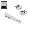 【中古】【未使用・未開封品】Personalized Silver Oval Cufflinks &ネクタイクリップバーセット刻印無料カフリンク