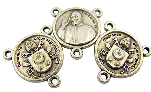 Silver TonedベースPope Francis With Papal CrestロザリオCenterpiece、3のセット、5?/ 8インチ