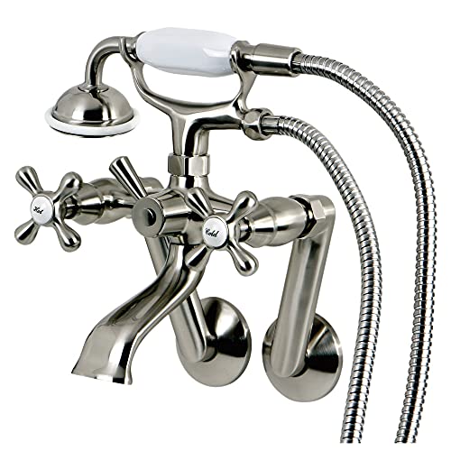 【中古】【未使用・未開封品】Kingston Brass KS269SN 3.37 - 8.5 in. Victorian Tub Mount Filler with Hand Shower & 5.75 in. Adjustable Spread Elbows, Satin Nickel