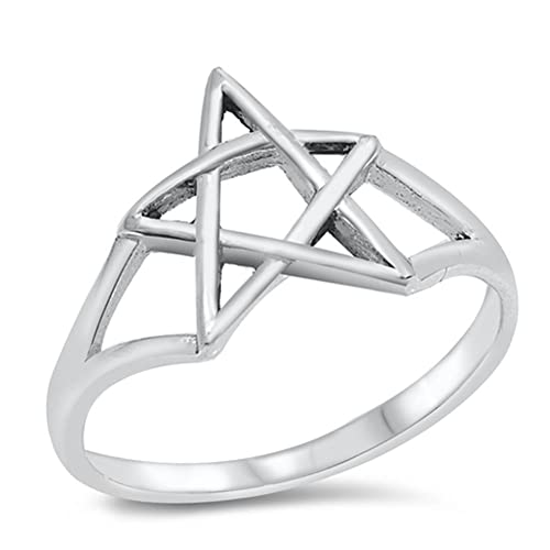 Shiny Pentagram Starオープンリング新しい925スターリングシルバーバンドサイズ4???10