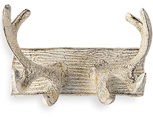 【中古】【未使用・未開封品】Comfify ヴィンテージ鋳鉄シカアントラーズウォールフックアンティーク仕上げメタルハンガー/フックはアンティークホワイトでネジとアンカーを含