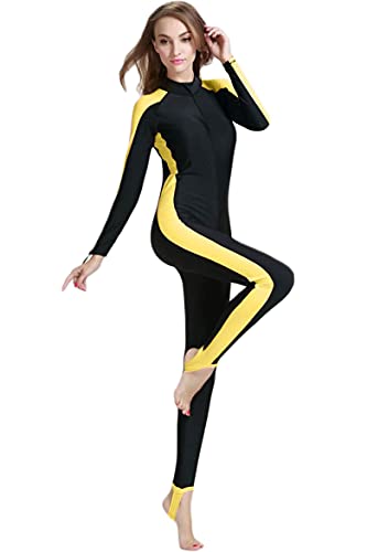 【中古】【未使用・未開封品】レディースワンピースSurf Swim Wet Suit長袖ラッシュガードSun保護 イエロー